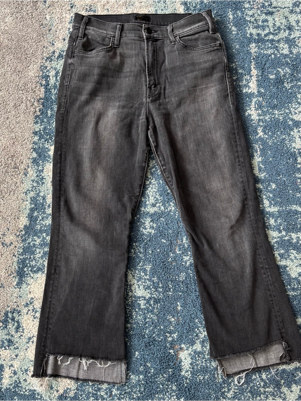 Mother Jeans Womens 29 Black Wash Hustler Ankle Fray Raw Hem Crop